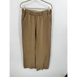 Coldwater Creek Silk Linen Blend Wide Leg Pants Brown Tan Elastic Waist M 10-12‎